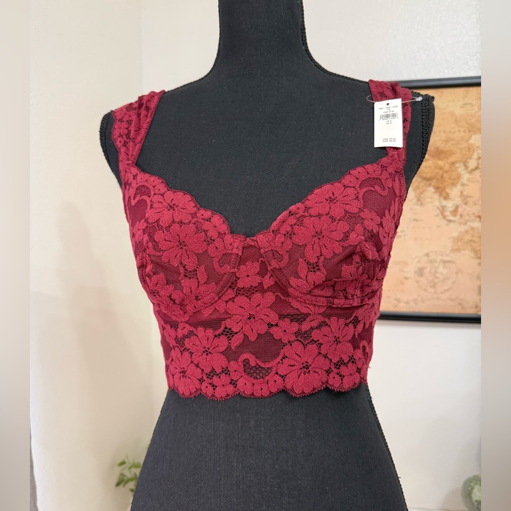 aerie Lace Longline Bralette in Burgundy